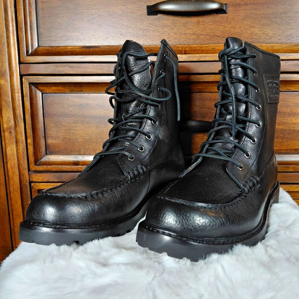 Brand New Never Worn Black Polo Leather Combat Boots Size 10.5